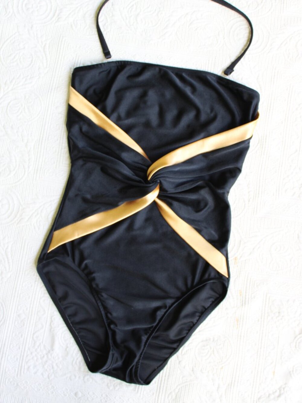 Oscar de la Renta Vintage 80's Disco Studio 54 on piece swimsuit gold black 10